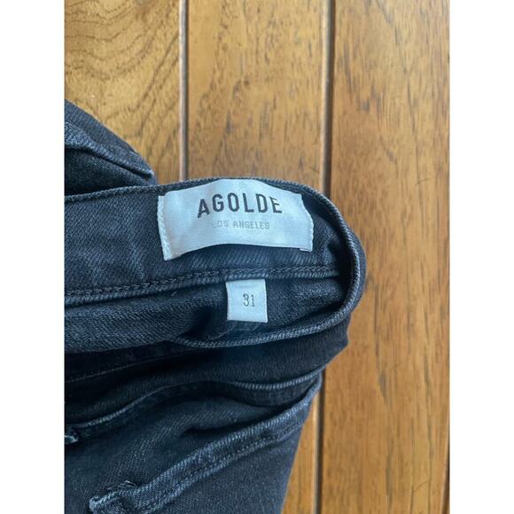 AGOLDE RILEY High Rise Straight Leg Cropped Black Stretch Denum Jeans Size 31 - Picture 6 of 6